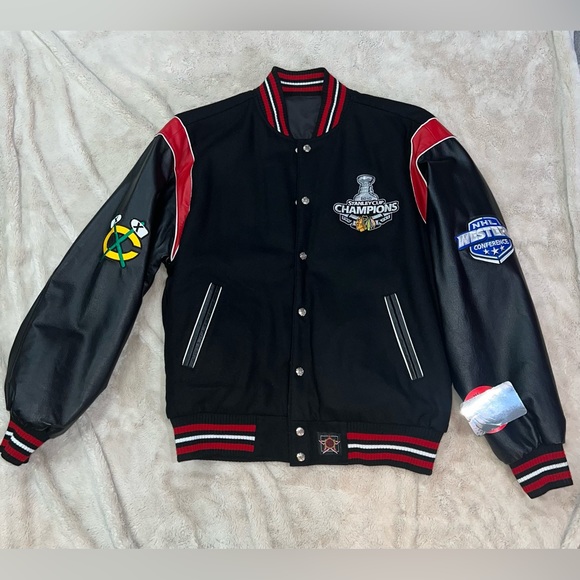 jeff hamilton Other - Jeff Hamilton Chicago BlackHawks Wool / Leather & Satin Reversible Jackets G